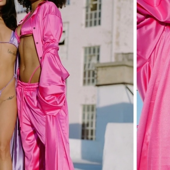 𝅺laina Rauma Set Small Hot Pink satin Club Bed Top Drawstring pants - Picture 1 of 12